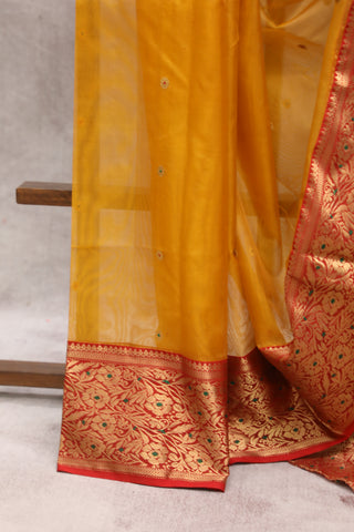 Mustard Yellow Chanderi Silk Saree-SRMYCSS108