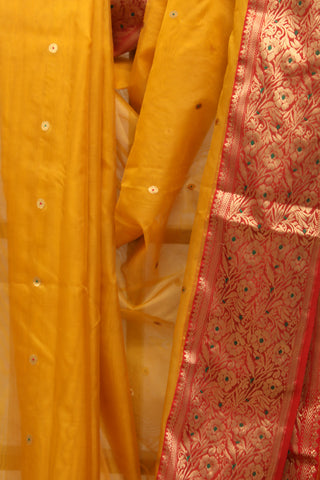 Mustard Yellow Chanderi Silk Saree-SRMYCSS108