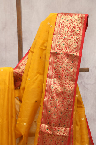 Mustard Yellow Chanderi Silk Saree-SRMYCSS108