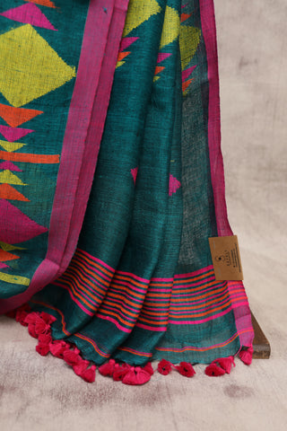 Green Linen Jamdani Saree -SRGLJS207