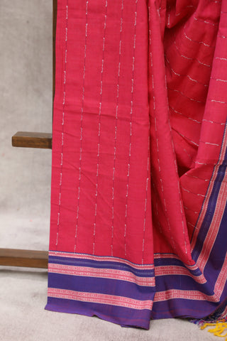 Magenta Cotton Ilkal Saree with Gayatri Bordar -SRMCIS363