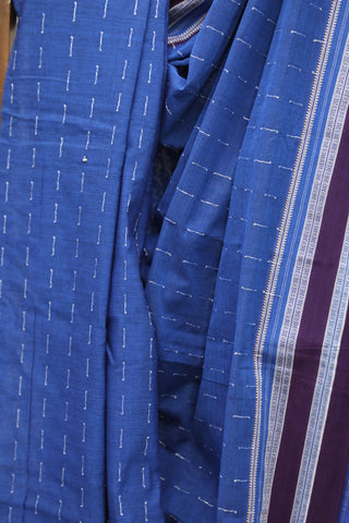 Blue Cotton Ilkal Saree with Gayatri Bordar -SRBCIS367