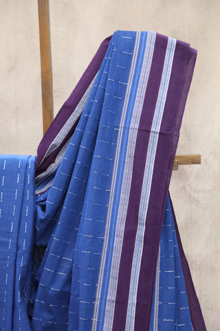 Blue Cotton Ilkal Saree with Gayatri Bordar -SRBCIS367