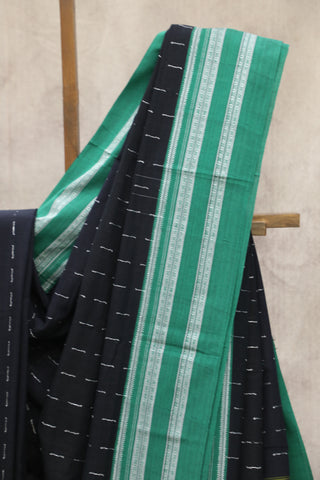 Black Cotton Ilkal Saree with Gayatri Bordar -SRBCIS366