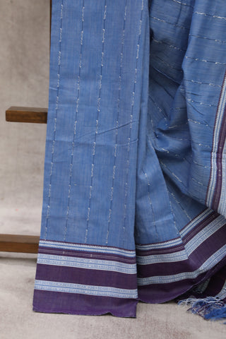 Blue Cotton Ilkal Saree with Gayatri Bordar -SRBCIS365