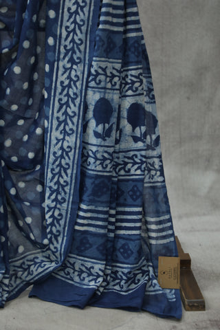 Indigo HBP Cotton Saree - SRICS1763