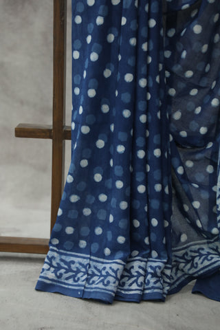 Indigo HBP Cotton Saree - SRICS1763