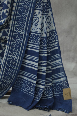 Indigo HBP Cotton Saree - SRICS1807