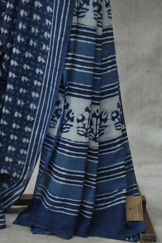 Indigo HBP Cotton Saree - SRICS1805