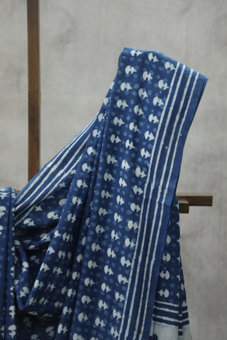 Indigo HBP Cotton Saree - SRICS1805