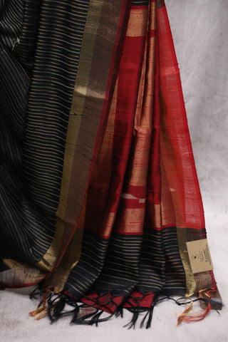 Black Raw Silk Saree - SRBRSS490