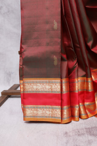 Two Tone Maroon Kanjeevaram Silk Saree-SRTTMKSS220