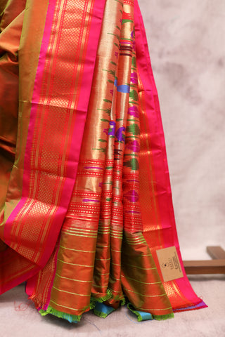 Two Tone Green Silk Paithani Saree - SRTTGSPS379