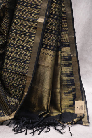 Black Raw Silk Saree - SRBRSS507