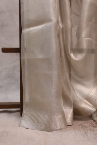 White Tissue Tussar Silk Saree-SRWTTSS182