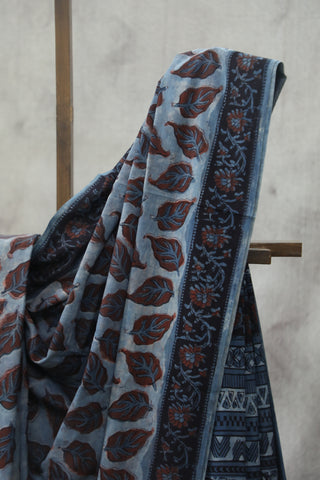 Blue-Grey HBP Cotton Saree - SRBGCS1770