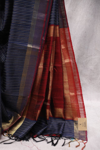 Navy Blue Raw Silk Saree - SRNBRSS496