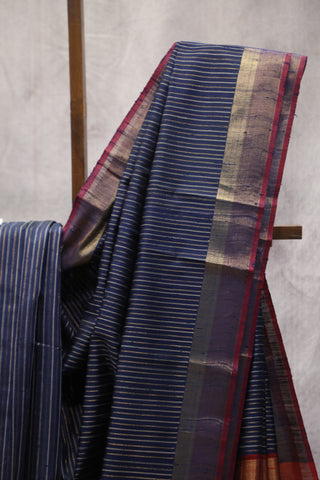 Navy Blue Raw Silk Saree - SRNBRSS496