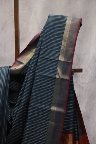 Royal Blue Raw Silk Saree - SRRBRSS498