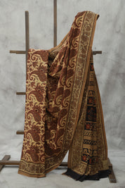 Beige Ajrakh HBP Cotton Saree - SRBACS1744