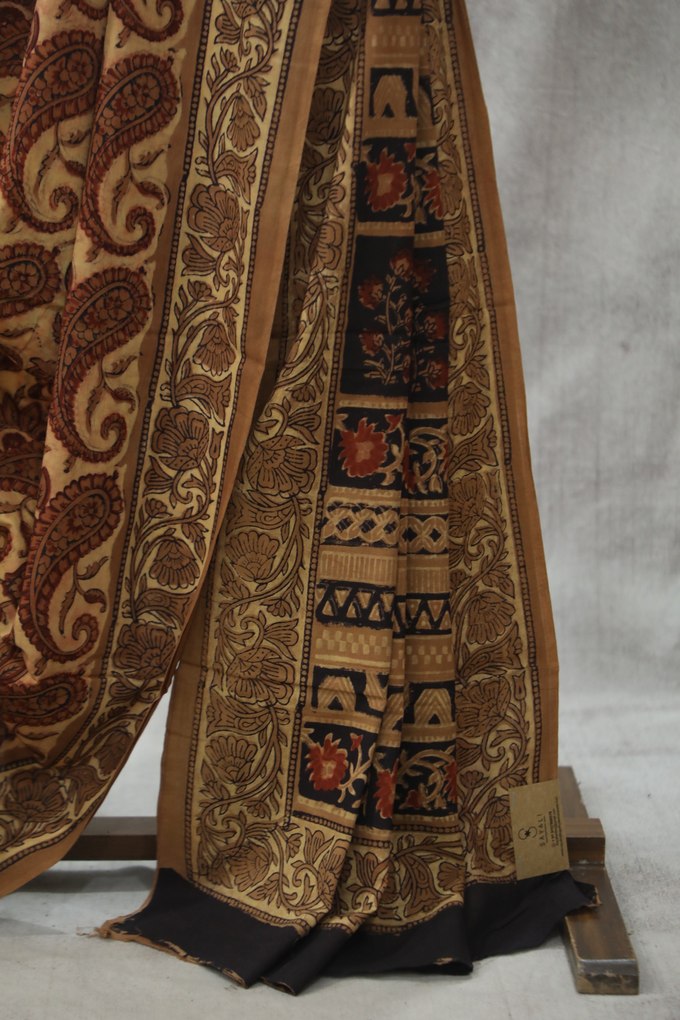 Beige Ajrakh HBP Cotton Saree - SRBACS1744