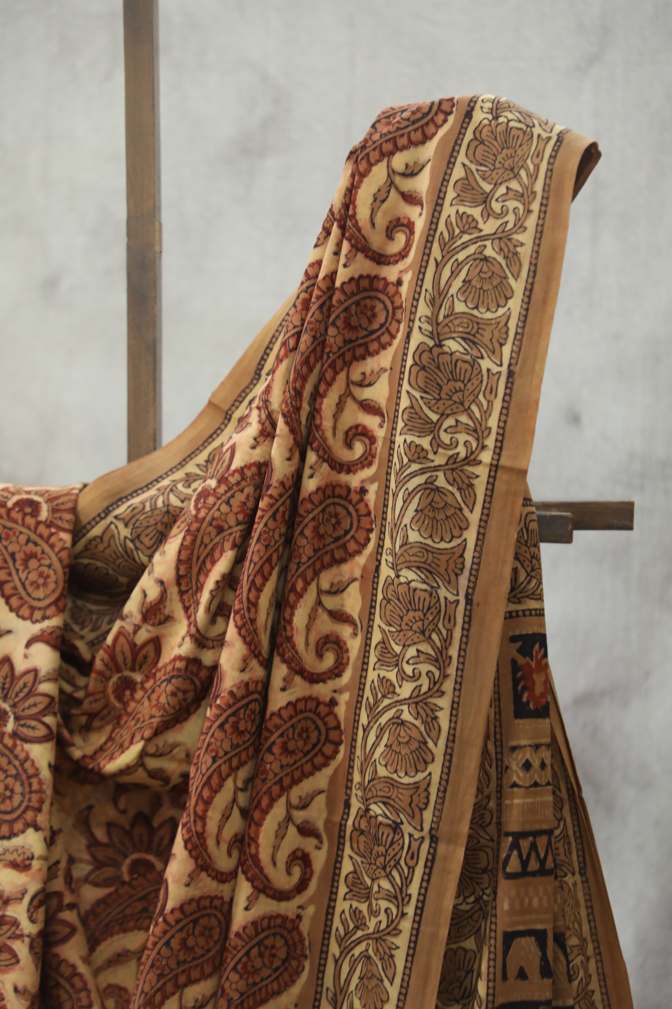 Beige Ajrakh HBP Cotton Saree - SRBACS1744