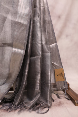 Steel Grey Tissue Tussar Silk Saree-SRSGTTSS178