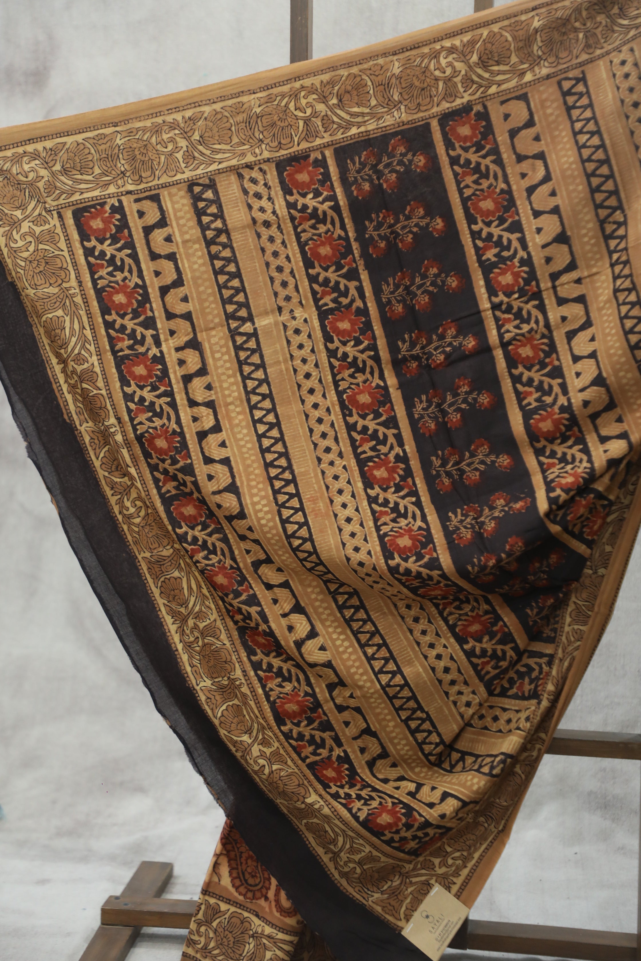 Beige Ajrakh HBP Cotton Saree - SRBACS1744