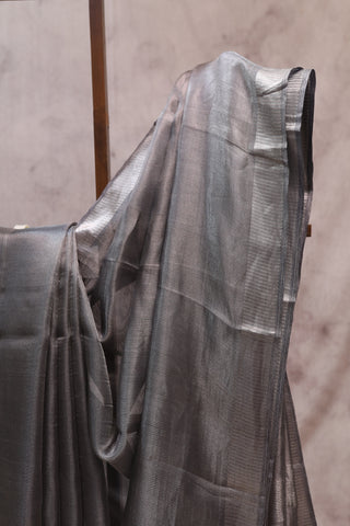 Steel Grey Tissue Tussar Silk Saree-SRSGTTSS178