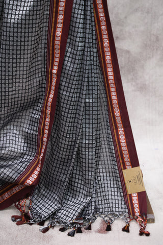 Black Saras Khun Saree With Maroon Border- SRBSKS5