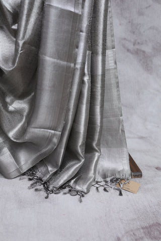 Steel Grey Tissue Tussar Silk Saree-SRSGTTSS63