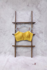 Yellow Sleeveless Khun Blouse With Brown Border-SRYKB98