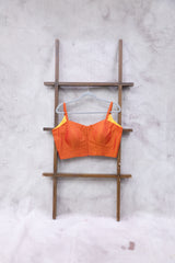 Orange - Maroon Sleeveless Khun Blouse With Border-SROMKB102