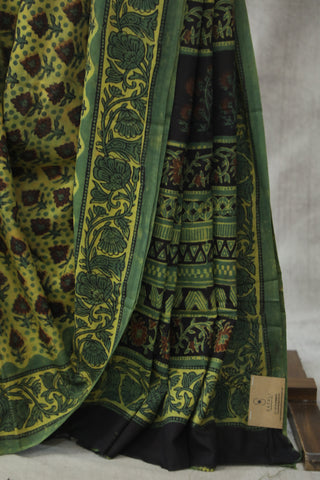 Green-Yellow HBP Cotton Saree - SRGYCS1803