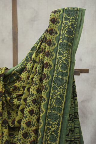 Green-Yellow HBP Cotton Saree - SRGYCS1803