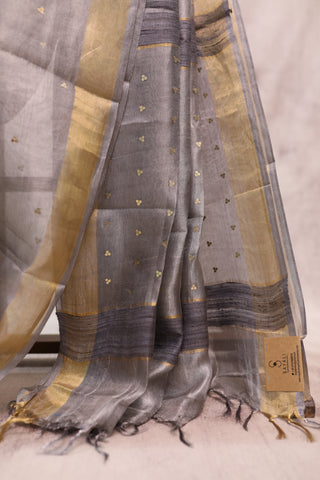 Steel Grey Sequin Tissue Tussar Silk Saree-SRSGSTTSS148