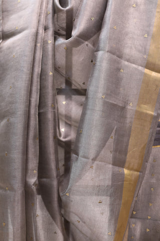 Steel Grey Sequin Tissue Tussar Silk Saree-SRSGSTTSS148