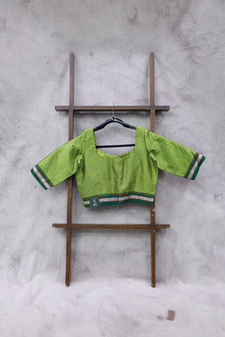 Parrot Green Khun Blouse With Green Border-SRPGKB93