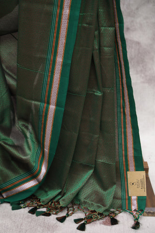 Green Plain Khun Saree With Green Border-SRBPKS165