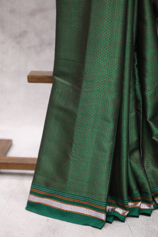 Green Plain Khun Saree With Green Border-SRBPKS165