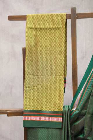 Green Plain Khun Saree With Green Border-SRBPKS165