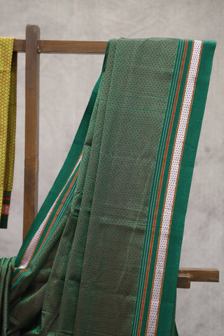 Green Plain Khun Saree With Green Border-SRBPKS165