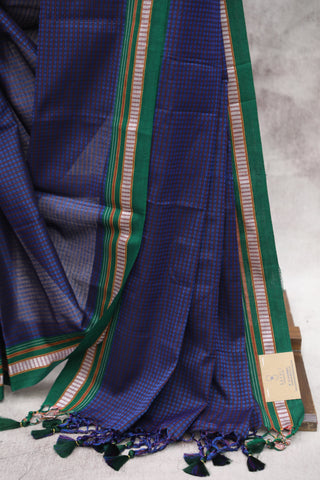 Blue Plain Khun Saree With Border-SRBPKS161