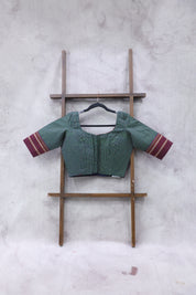 Purple-Green Khun Blouse With Maroon Border-SRPGKB29