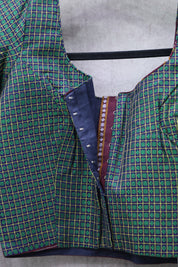 Purple-Green Khun Blouse With Maroon Border-SRPGKB29