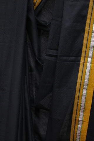 Black Plain Khun Saree With Khaki Border-SRBPKS187