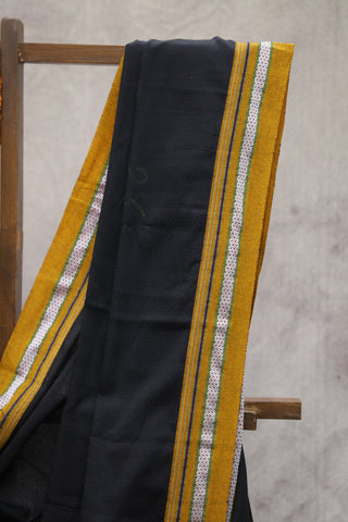 Black Plain Khun Saree With Khaki Border-SRBPKS187