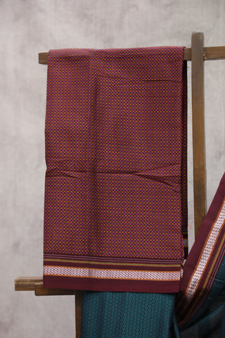 Green Plain Khun Saree With Maroon Border-SRGPKS191