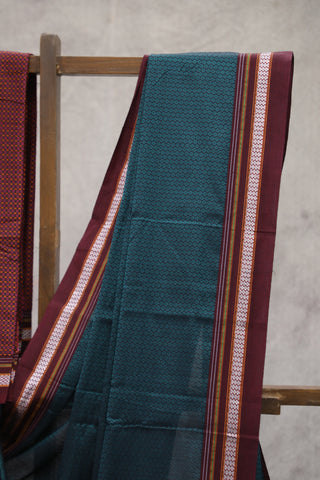 Green Plain Khun Saree With Maroon Border-SRGPKS191