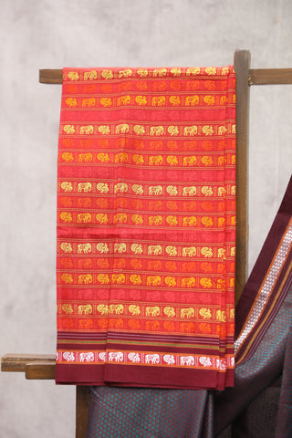 Maroon Plain Khun Saree With Maroon Border-SRMPKS188